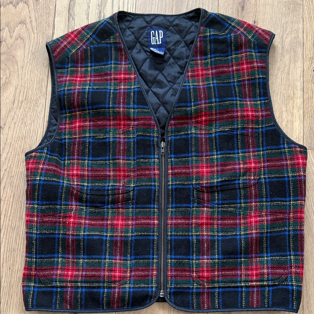 GAP Multicolor Plaid Vest with Zipper